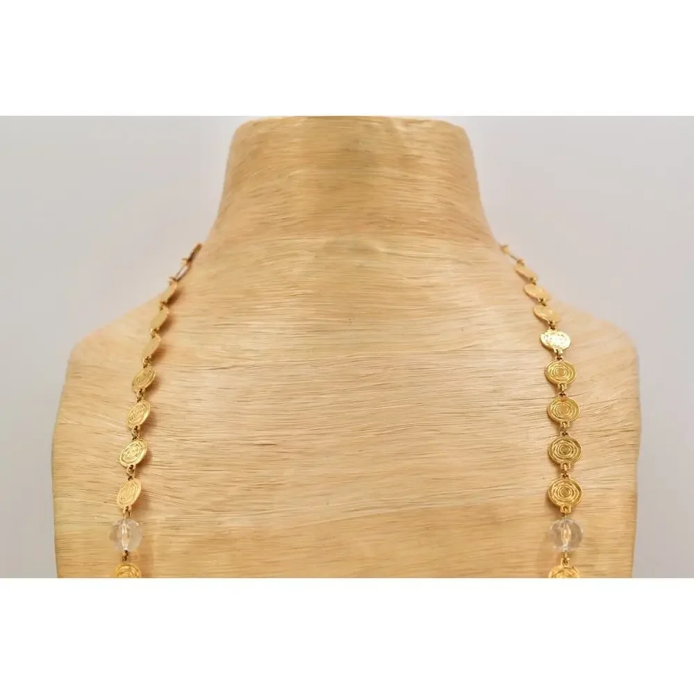 Liz Claiborne Vintage Coin Necklace Gold Chain Station Crystal Signed 80s BinBJ